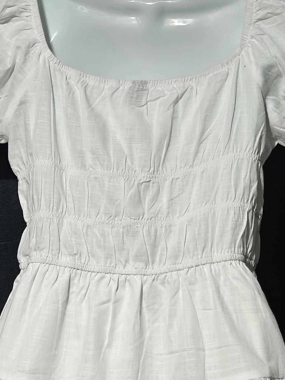 SHEIN Cottagecore White Dress Puff Sleeve Tiered Mini Dress - Picture 5 of 5